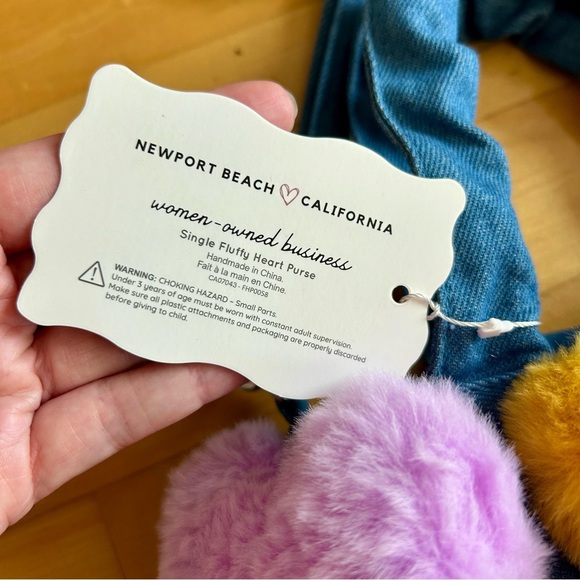 Handmade Colorful Fluffy Heart Hand Bag, Adjustable Shoulder Strap, Blue, Denim - Picture 8 of 17